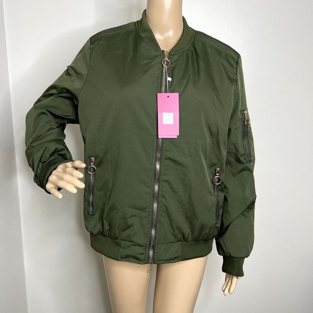 Army Green Quilted Windbreaker Zip Up Jacket